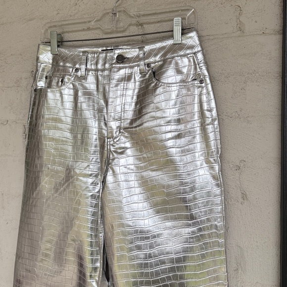 AFRM Marshall Metallic Silver High Waisted Faux Leather Pants Waist 25 - Picture 5 of 13